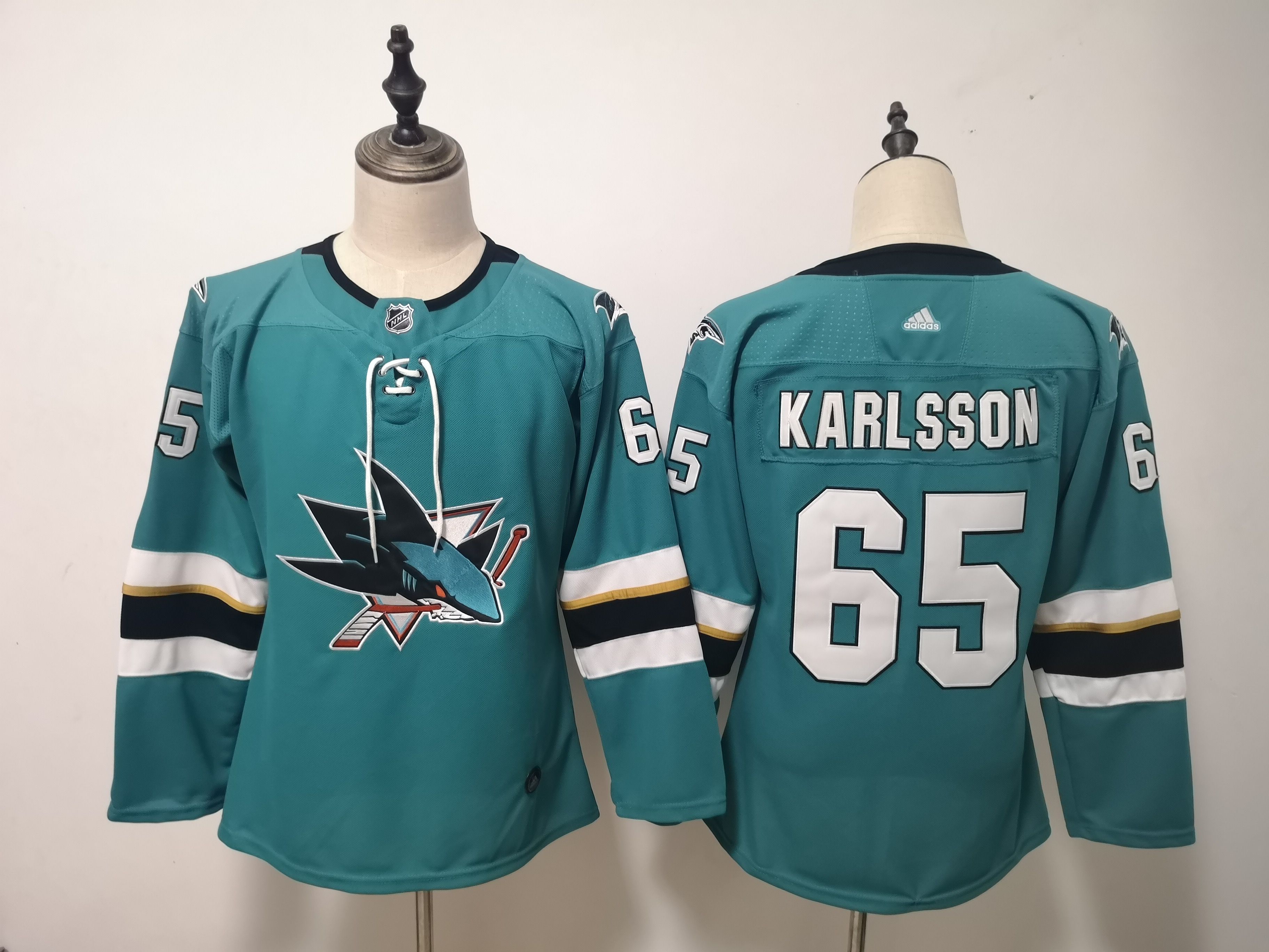 Women San Jose Sharks 65 Karlsson Green Adidas Stitched NHL Jersey